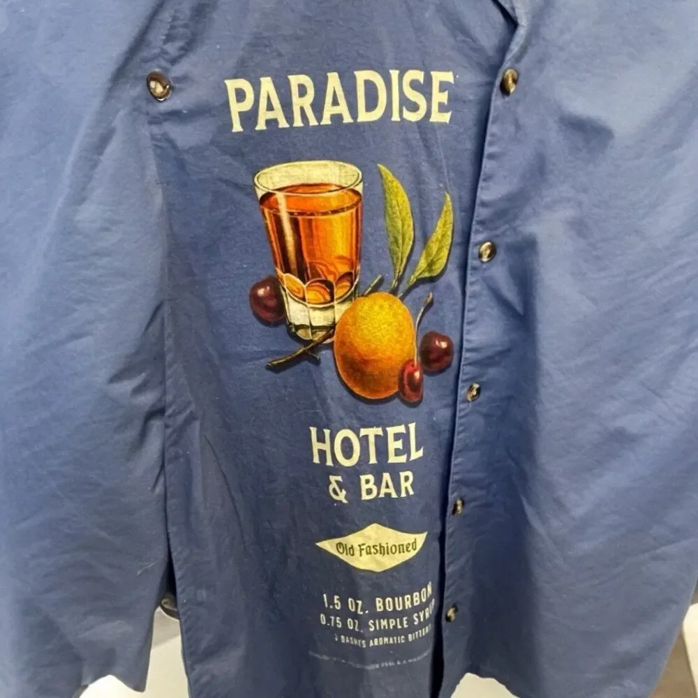 NWT Old Navy Camp Shirt Mens Medium Linen Paradise Hotel & Bar Cocktail Hawaiian